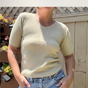 Ann Taylor Cream Ribbed Knit Top